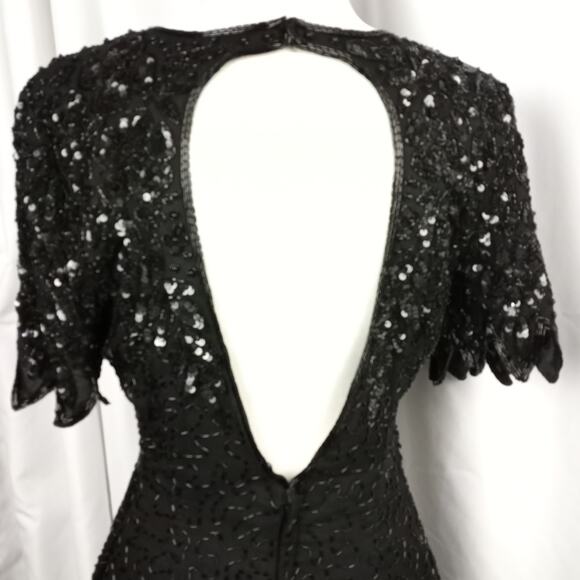 CHAMP ELLYSE Open Back Hand Beaded Silk Gown 6 Elegant EventWear Coquette - Picture 7 of 10